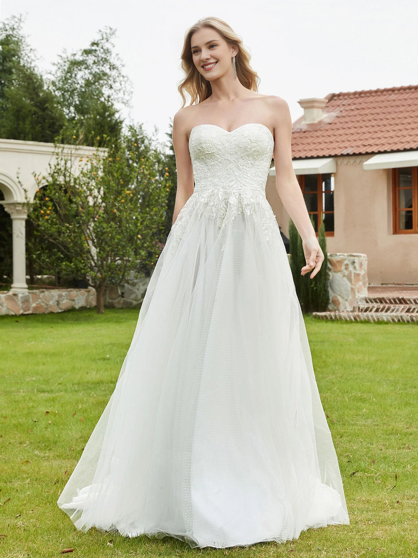 Strapless sweetheart lace tight corset sheer dress bridal gown – LD Dress