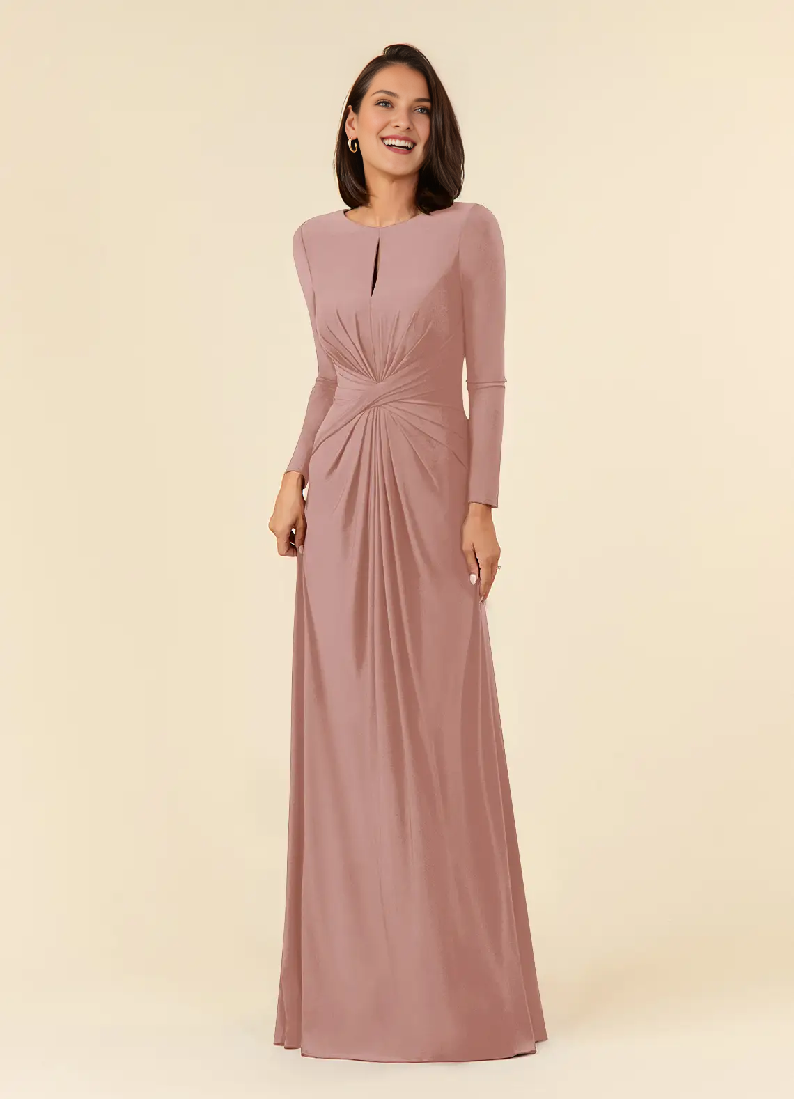 A-line pleated luxury and floor length mother of the bride dress