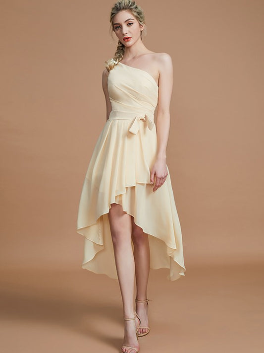 A-Line One-Shoulder Sleeveless With Layers Asymmetrical Chiffon Bridesmaid Dresses