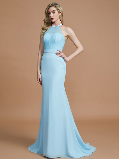 Mermaid Sleeveless Scoop Sweep/Brush Train Chiffon Bridesmaid Dresses