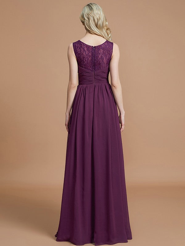 A-Line Sleeveless V-neck Floor-Length Chiffon Bridesmaid Dresses