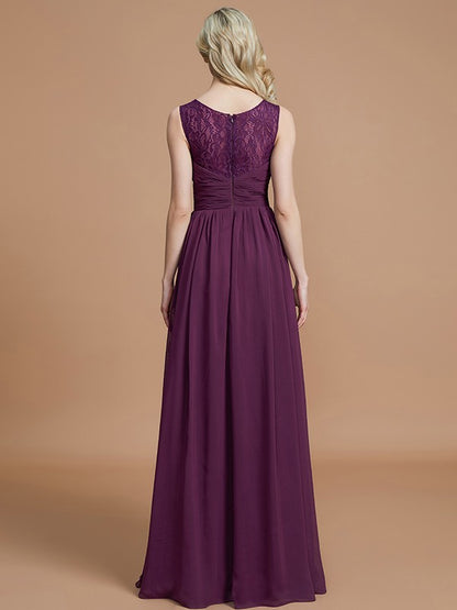A-Line Sleeveless V-neck Floor-Length Chiffon Bridesmaid Dresses