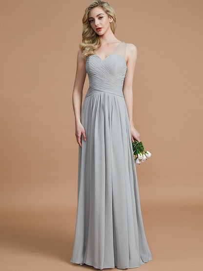 A-Line V-neck Chiffon Floor-Length Sleeveless Bridesmaid Dresses