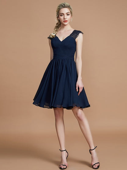 A-Line V-neck Chiffon Knee-Length Bridesmaid Dresses