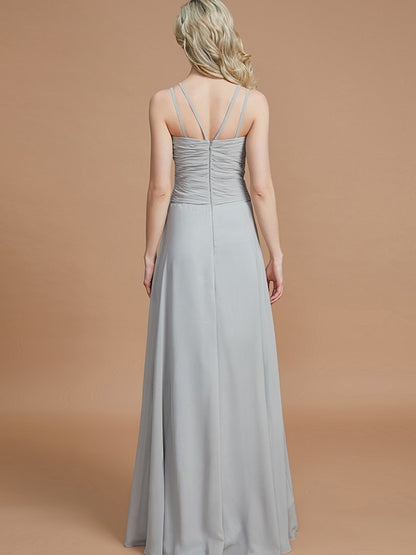 A-Line V-neck Chiffon Floor-Length Sleeveless Bridesmaid Dresses