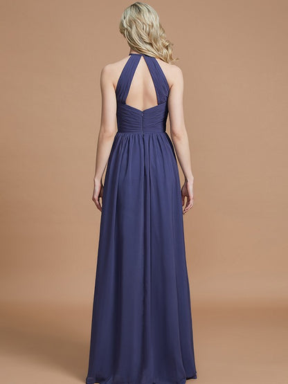 A-Line Scoop Chiffon Sleeveless Floor-Length Bridesmaid Dresses