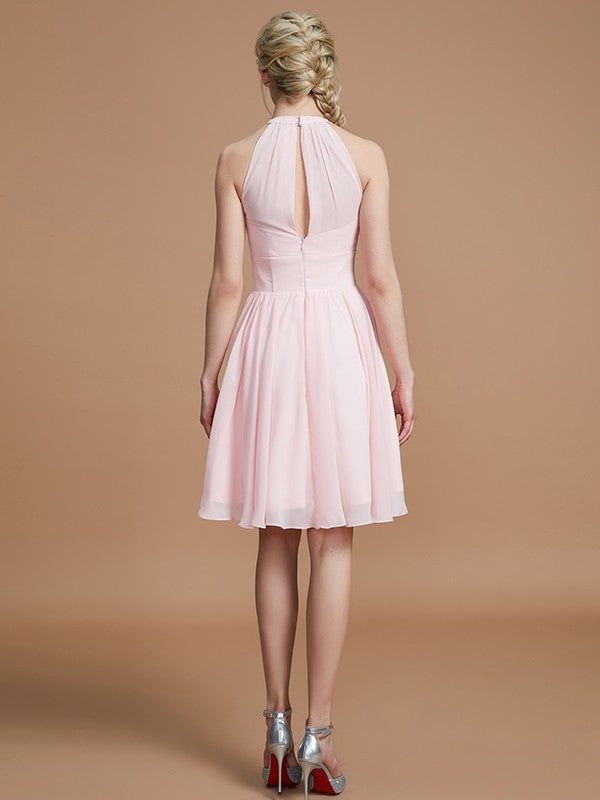A-Line Chiffon Knee-Length Sleeveless Scoop Bridesmaid Dresses