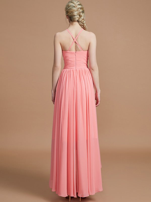 A-Line Halter Asymmetrical Sleeveless Chiffon Bridesmaid Dresses