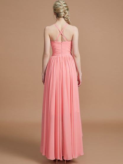 A-Line Halter Asymmetrical Sleeveless Chiffon Bridesmaid Dresses