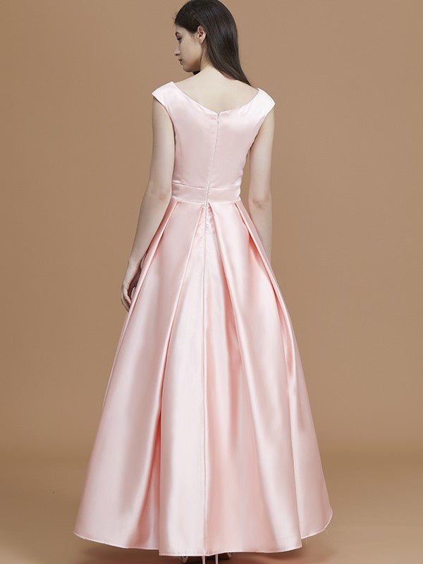 A-Line/Princess Bateau Sleeveless Asymmetrical Ruffles Satin Bridesmaid Dresses