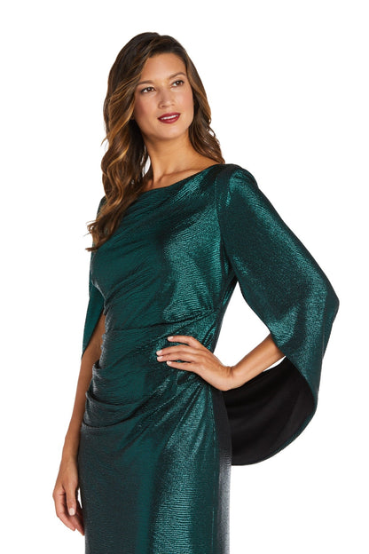 Elegant Metallic Cowl-Neck Capelet-Sleeve Floor-Length Evening Dresses