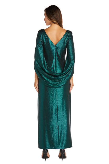Elegant Metallic Cowl-Neck Capelet-Sleeve Floor-Length Evening Dresses