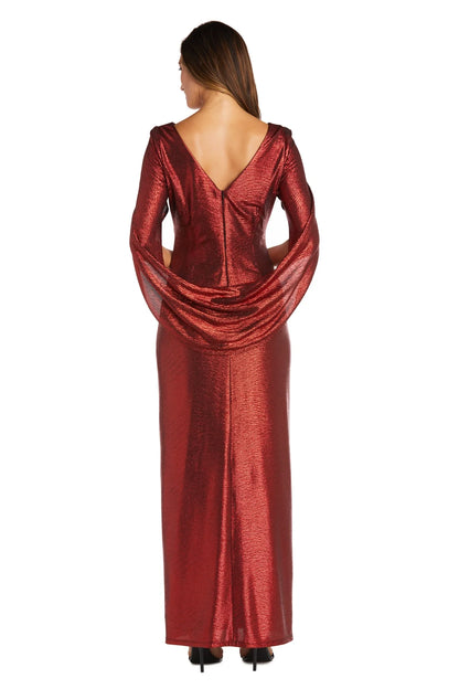 Elegant Metallic Cowl-Neck Capelet-Sleeve Floor-Length Evening Dresses