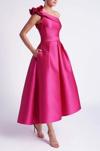 A-shaped single shoulder pocket without cuffs mother of the bride dress