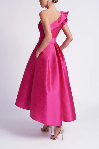 A-shaped single shoulder pocket without cuffs mother of the bride dress