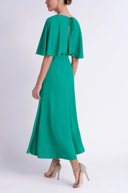 V-neck short top empire pleats mother of the bride dress