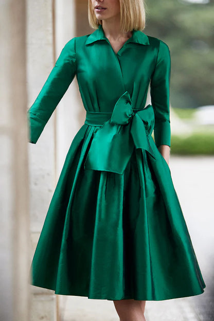 Satin A-line Imperial Belt 3/4 Cuff Pocket Mother of the bride dress