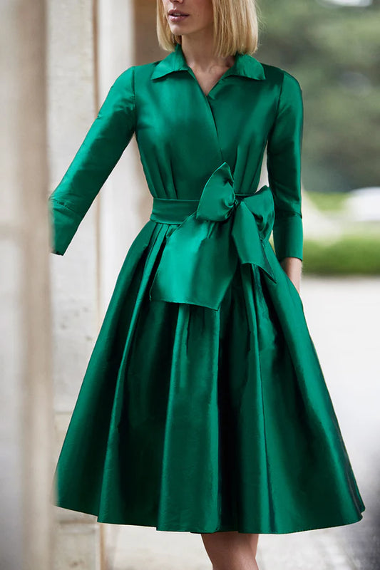 Satin A-line Imperial Belt 3/4 Cuff Pocket Mother of the bride dress