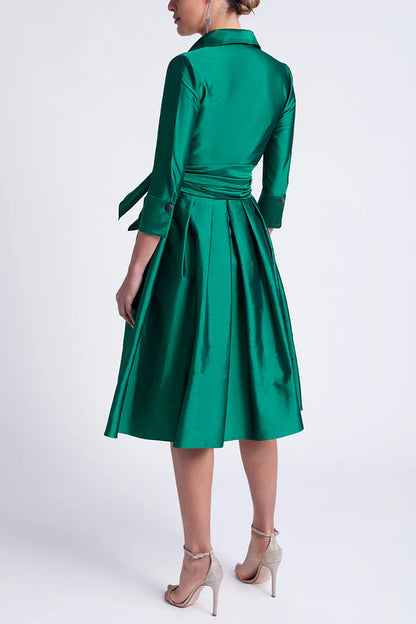 Satin A-line Imperial Belt 3/4 Cuff Pocket Mother of the bride dress