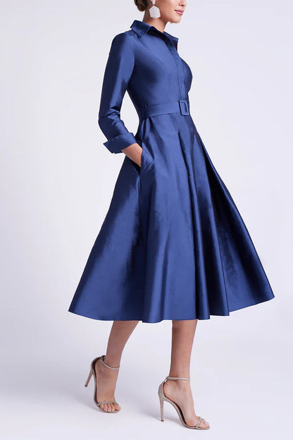 Satin A-Line Empire Tea Length Mother of the Bride Dress