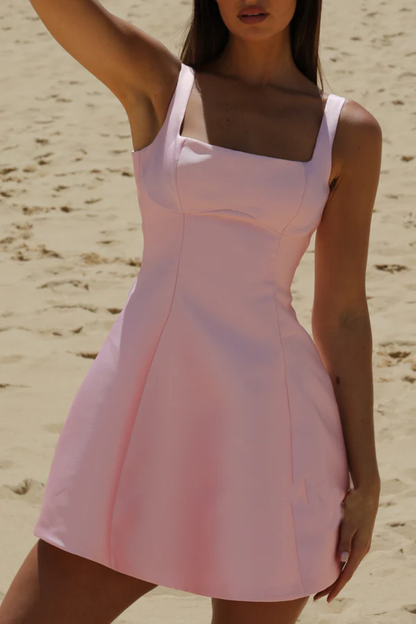 Casual satin A-line square thin shoulder strap Homecoming dress