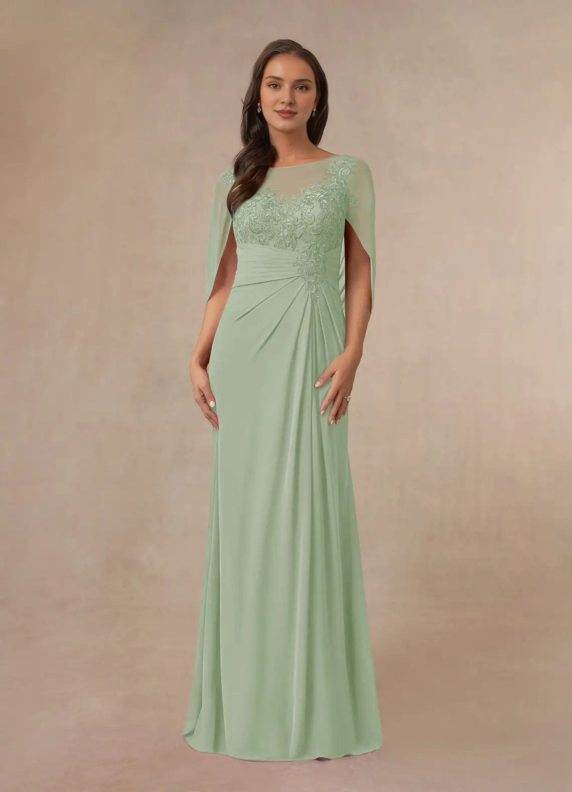 Black A-line lace cape chiffon mother of the bride dress