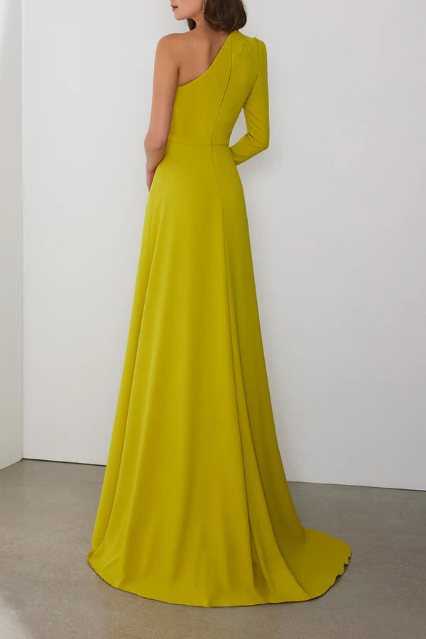 Unique A-shaped one shoulder long sleeved mother of the bride dress