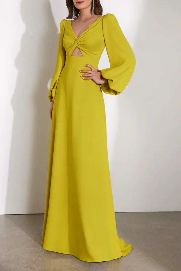 Elegant and luxurious V-neck long sleeved empire mother of the bride dress