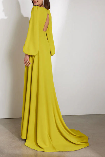 Elegant and luxurious V-neck long sleeved empire mother of the bride dress