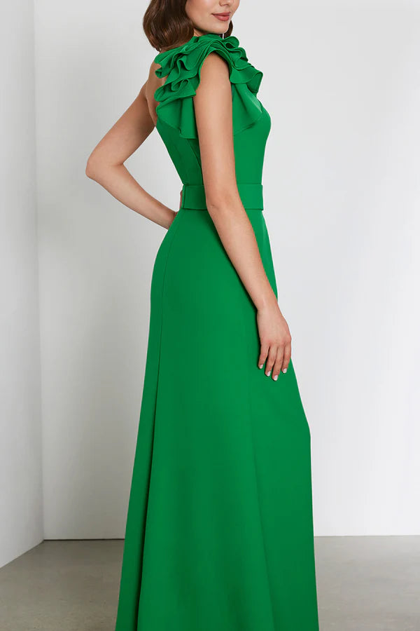 Unique and modern single shoulder side slit mother of the bride dress