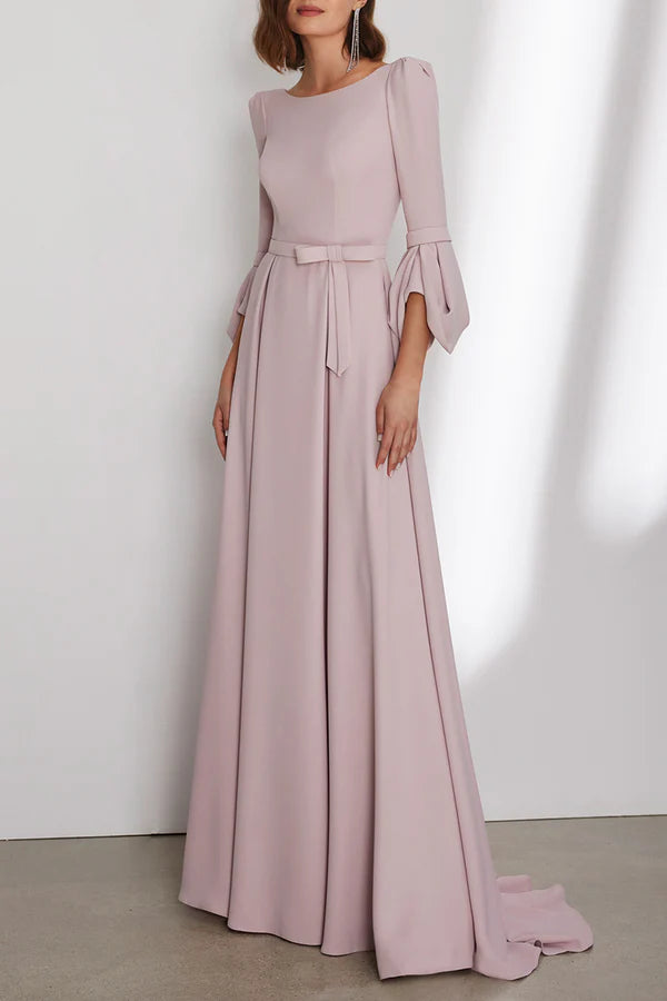Chiffon A-line Spoon 3/4 Sleeve Maxi Mother of the Bride Dress