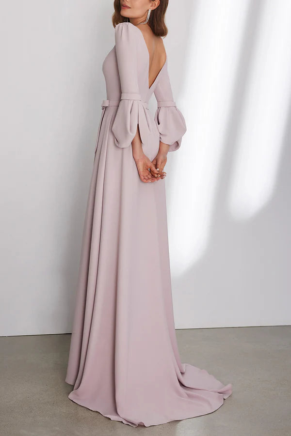 Chiffon A-line Spoon 3/4 Sleeve Maxi Mother of the Bride Dress