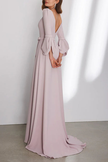 Chiffon A-line Spoon 3/4 Sleeve Maxi Mother of the Bride Dress