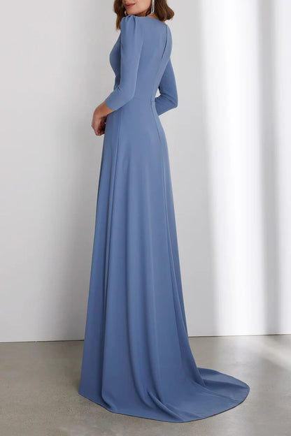 Minimalist A-line 3/4 sleeve imperial drag tail mother of the bride dress