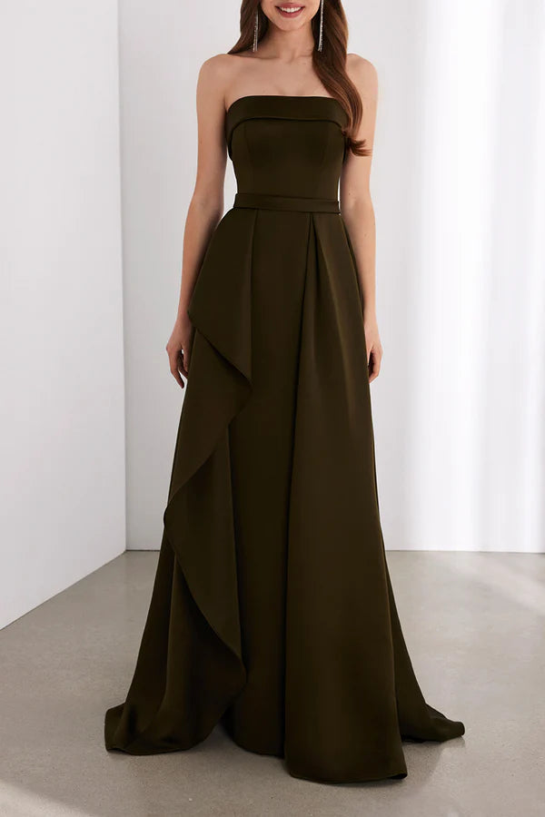 Satin A-shaped strapless empire tail mother of the bride dress