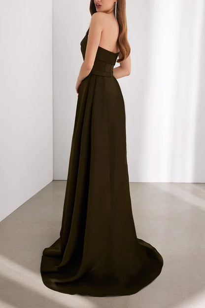 Satin A-shaped strapless empire tail mother of the bride dress