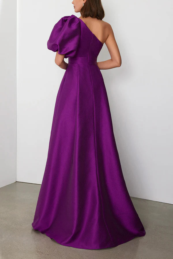 A-shaped One Shoulder Bubble Sleeves Empire Satin Mother of the bride dress