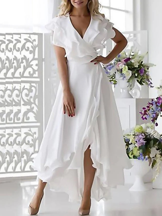 A-line/Princess V-neck asymmetrical mother of the bride dress