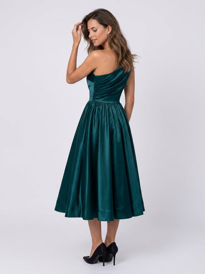 A-Line Cocktail Dresses High Split Dress Prom Birthday Tea Length Sleeveless One Shoulder Fall Wedding Guest Satin with Slit Pure Color