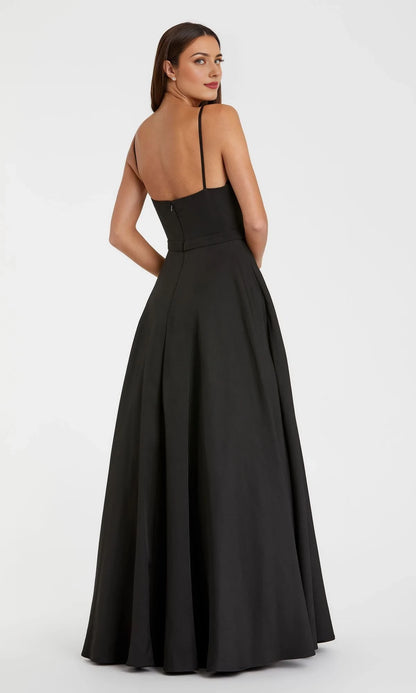 A-line V-neck off shoulder sleeveless satin backless and floor length Evening dress