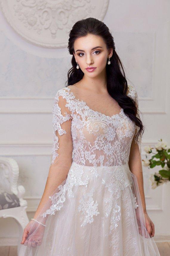 chinese dress ladies A-line Half Sleeves Lace Chiffon Beach Boho Wedding Dresses With V-bac –  DressTok.co.uk main image 0
