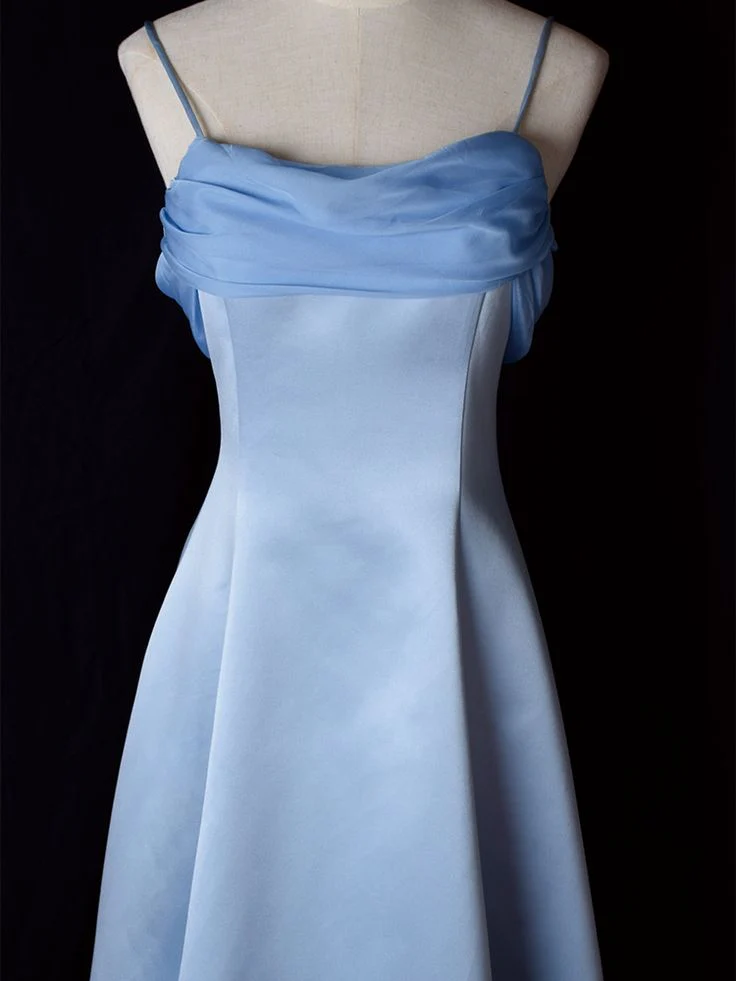 Airy Satin Cowl Neck Spaghetti Strap Chiffon Drape Back Floor-Length A-Line Prom Dress