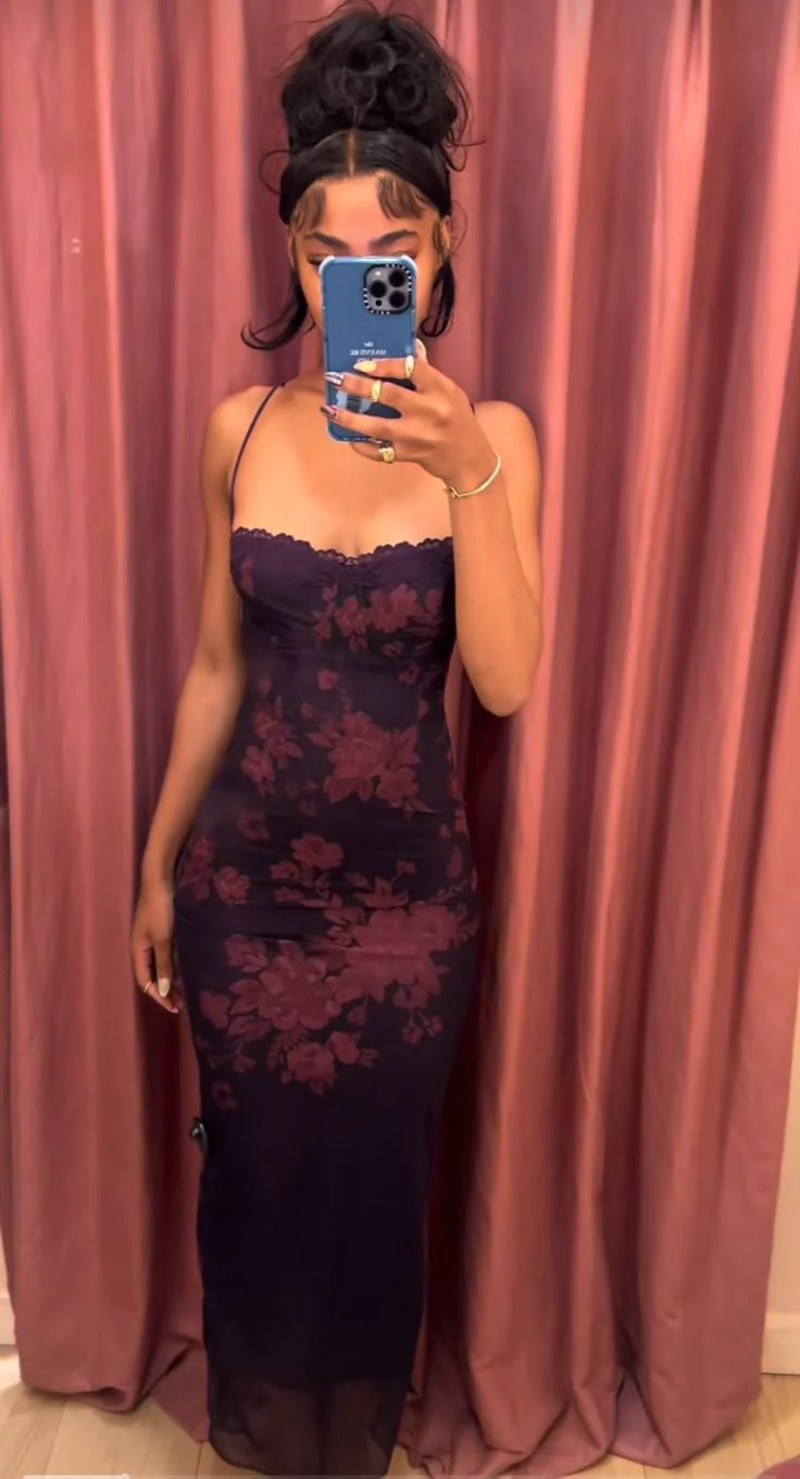 Alluring Strappy Lace-Trimmed Floral Mesh Bodycon Maxi Prom Dress