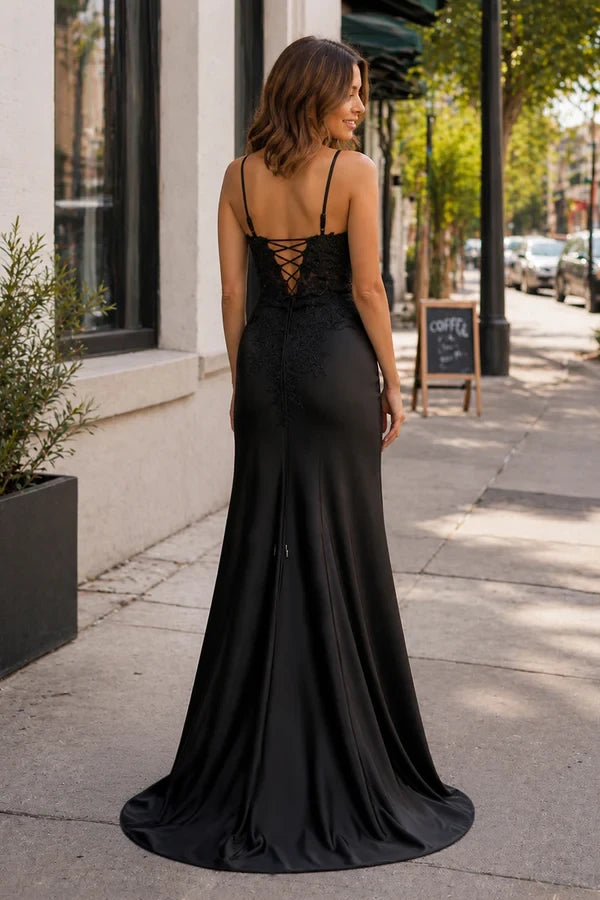 Alluring Satin Mermaid Sweetheart Spaghetti Straps Lace-Up Back Floor-Length Evening Dresses