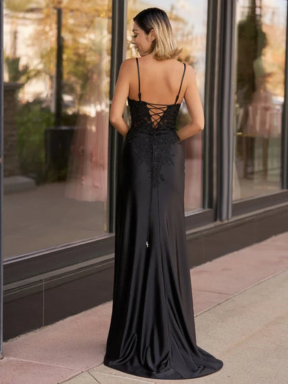Alluring Satin Mermaid Sweetheart Spaghetti Straps Lace-Up Back Floor-Length Evening Dresses