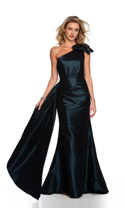 Asymmetric collar off shoulder sleeveless backless and floor length evening dress