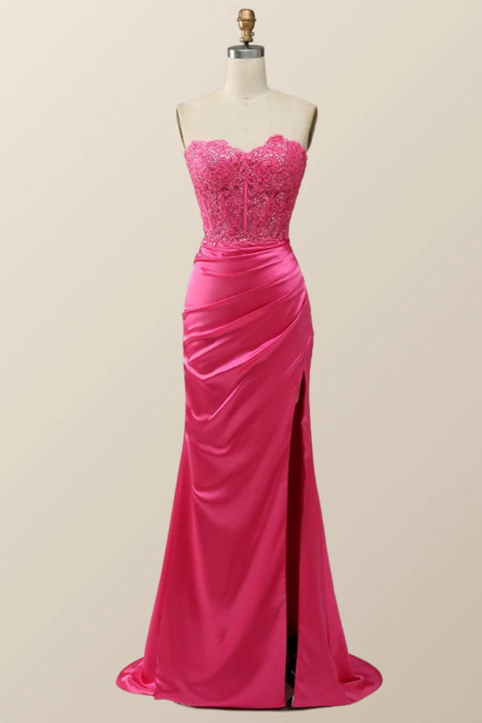 Beaded Lace Corset Mermaid Strapless Sweetheart High-Slit Floor-Length Evening Dress