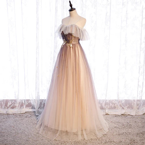 Beautiful gradient sheer and shoulder strap sweet party dress, A-line sheer backless/long evening dress