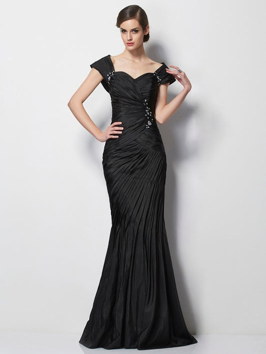 Black Mermaid Off The Shoulder Ruched Beaded Floor Length Mother of the Bride Dress
