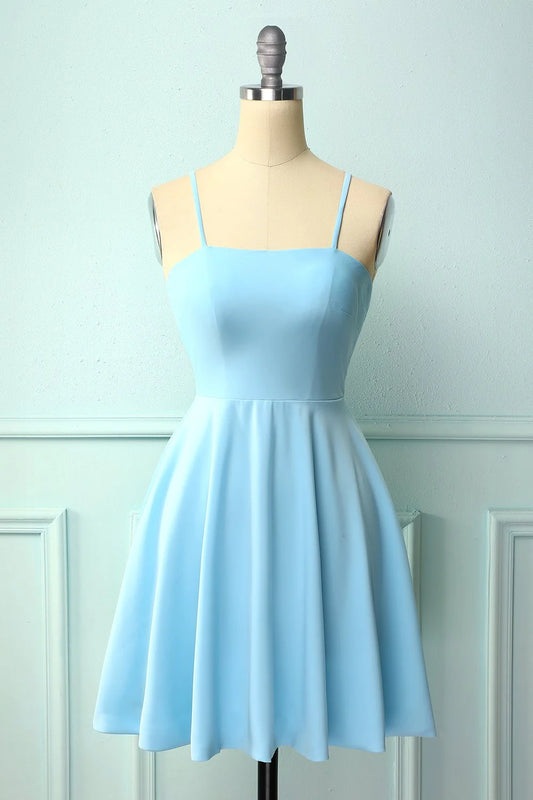 Blue backless thin shoulder strap Cocktail Dresses